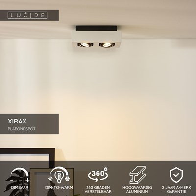 Lucide XIRAX - Plafondspot - LED Dim to warm - GU10 - 2x5W 2200K/3000K - Wit